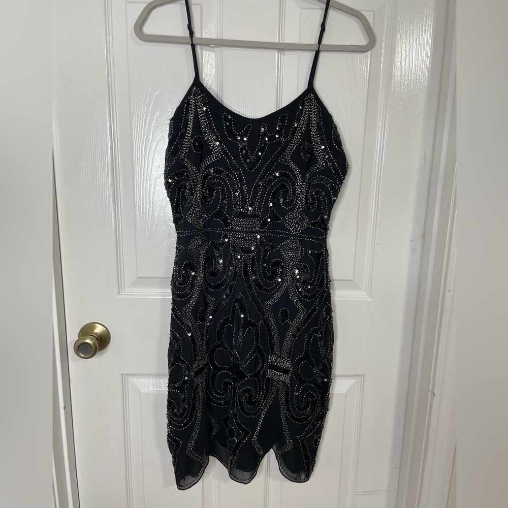 Formal Black Sequin Beaded Mini Dress | Gianni Bini